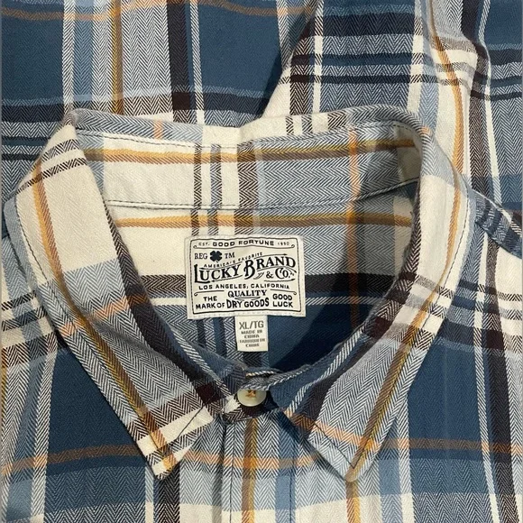Lucky Brand Flannel Shirt Men's XL Blue Plaid Classic Fit Button Up Long Sleeve - Picture 3 of 6